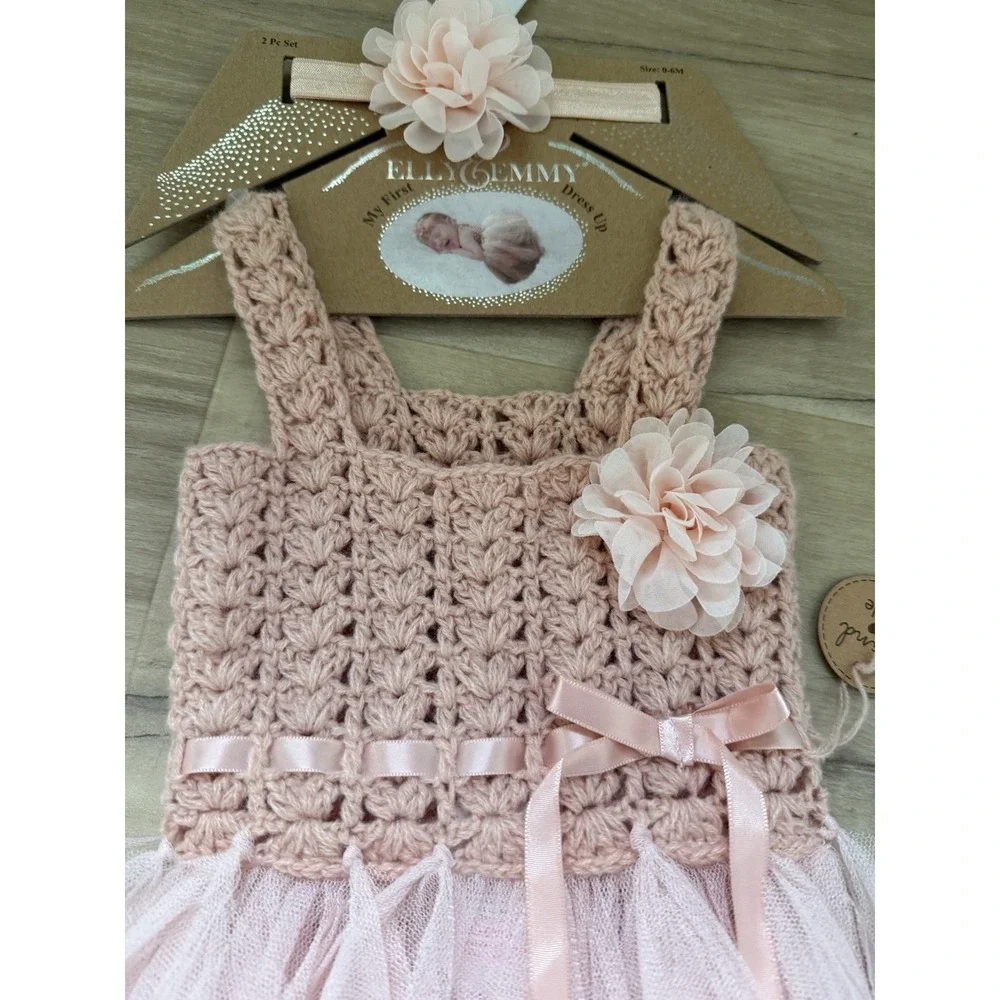 Elly & Emmy My First Dress Up 0-6 Months Baby Photoshoot Pink Knit Tulle Flower